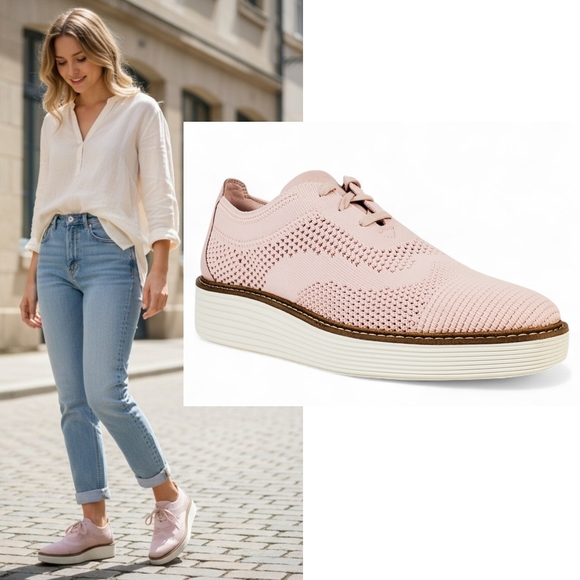 New Cole Haan originalgrand platform wingtip oxfords shoes rose knit golf summer